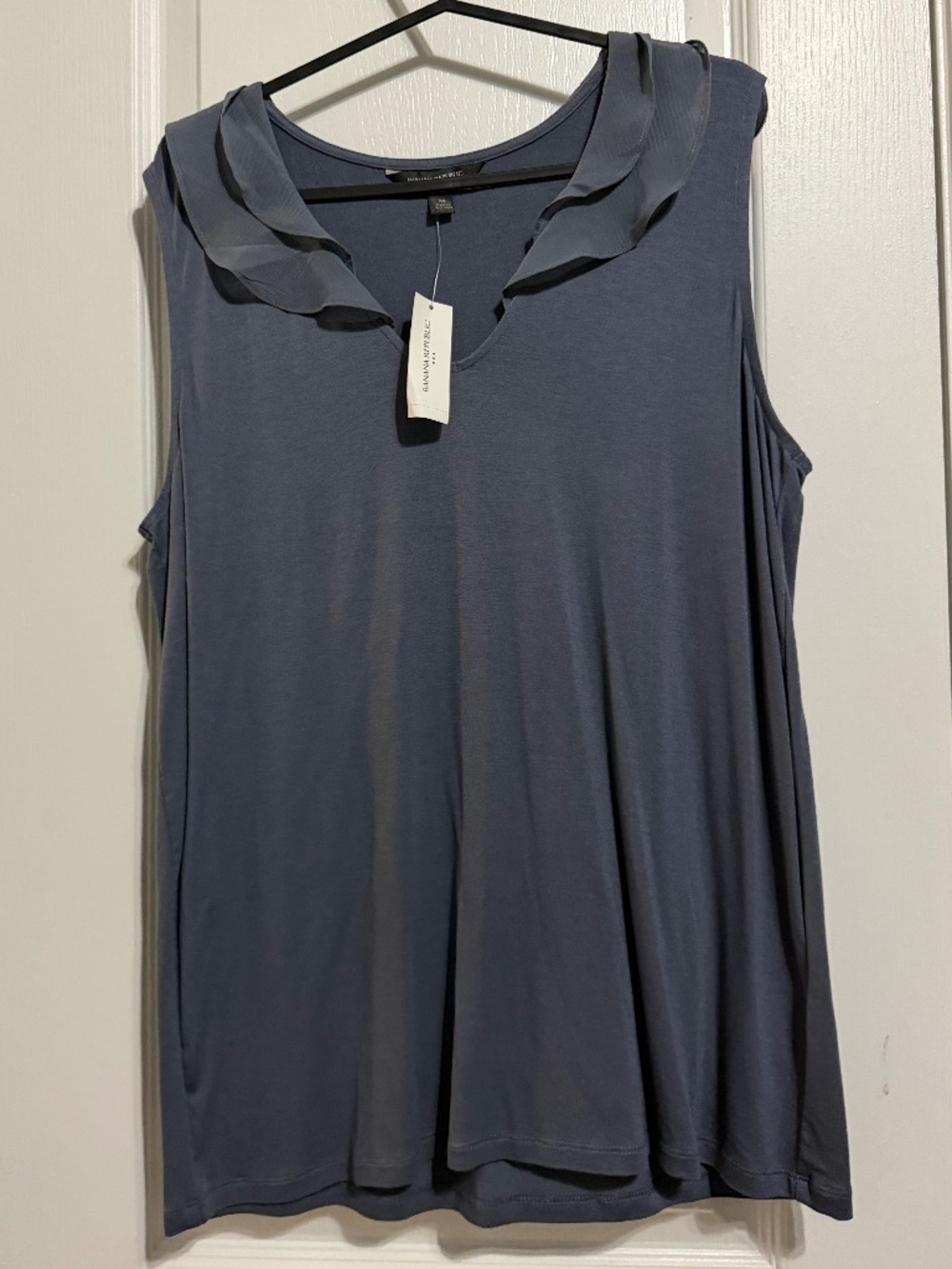 BANANA REPUBLIC FACTORY Steel Blue Ruffle Neck Sleeveless Top NWT Size M